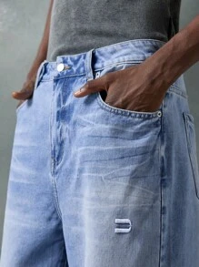 NEON BLANC Men's Pocket Loose Wide-Leg Casual Versatile Jeans - Blue - View 5
