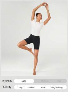 GLOWMODE FeatherFit™ Focus Drawstring Pleated Short Sleeve Tee Light Support Low Impact Yoga Studio Gym