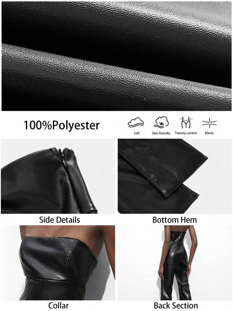 SHEIN Maija Women's Black Bandeau Design Versatile Modern Urban Fashion Stylish Chic Black Cropped Jumpsuit Festival Hippie