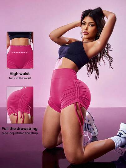 Easithlete 高腰纯色侧抽绳运动短裤女高腰运动短裤