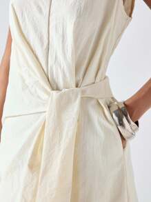 LYSMO Robe décontractée sans manches pour femme, couleur unie, été - Nude - Voir 8