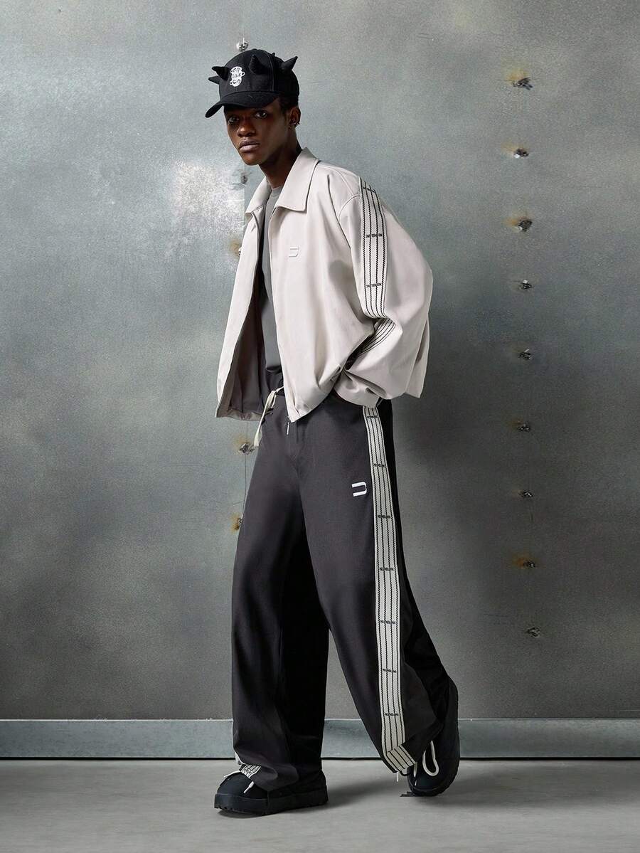 NEON BLANC Giacca da uomo con chiusura lampo e colletto a righe a contrasto, adatta per autunno e inverno