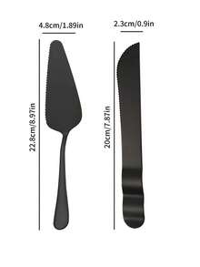 12-Piece Matte Black Stainless Steel Cake Server Set - Professional Dessert Spoons & Knives For Bakeries, Catering & Home Entertaining (Dishwasher Safe & Rustproof) - Black - View 2