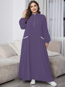 Al Najma 加大码休闲大口袋拉链舒适宽松黑色长裙女装 - 紫色 - 查看 1