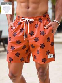 Surfspeed Pantalones cortos de playa con bolsillos, estampado de tortuga marina y cintura con cordón para hombre - Marrón - Ver 1