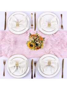 1pc Pink Cheesecloth Tablecloth, Boho Sheer Fabric Tablecloth, Transparent Sheer Table Runner, Suitable For Baby Shower, Wedding Bridal, Birthday Party, Dining Table Decor