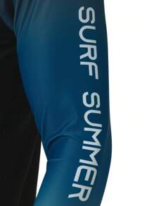 Manfinity KASUA Men's Letter Print Ombre Crew Neck Raglan Long Sleeve Rashguard Swimwear Surf Shirt Men Swim Shirt Long Sleeve Swim Shirt Men Rashguard