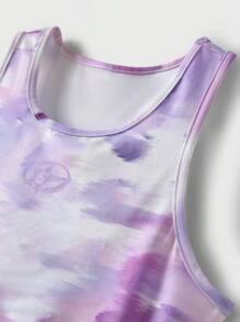 JNSQ 2 pièces/Set Gilet de sport professionnel pour préadolescentes, gilet de sport à col rond avec impression tie-dye color block, vêtements de retour à l'école