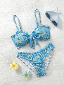 Soleia 全新碎花扭纹抹胸比基尼套装，可爱、卡哇伊露肩圣诞上衣，适合学校返校服装，女士返校秋季服装，哥特女装，俱乐部服装，女士性感万圣节服装，外出服装，音乐会服装，乡村音乐会服装 - 彩色 - 查看 1