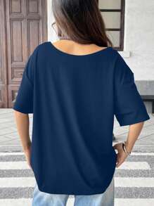 DrmWander maglietta da donna con scollo asimmetrico, scollatura a T e design a fiore di giglio, taglia curvy, con grafica