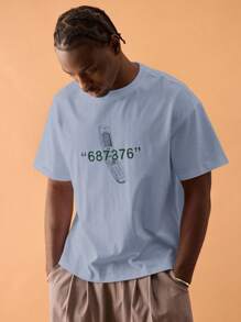 Musero 超大图案印花 T 恤夏季时尚街头风格度假休闲假日 - 藍色 - 查看 1