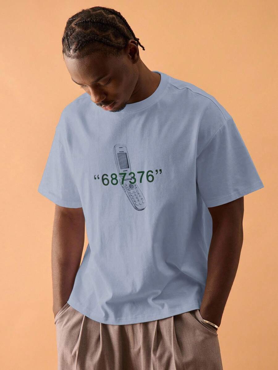 Musero 超大图案印花 T 恤夏季时尚街头风格度假休闲假日 - 藍色 - 查看 1