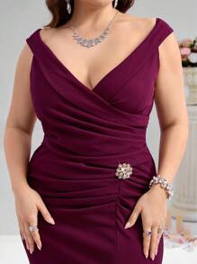 Coutiva Vestido de fiesta formal ajustado con volumen en el bajo estilo cola de sirena para mujer talla grande (muy adornado)