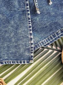 Soleia 女士休闲破洞牛仔短裤，蓝色 - 深色水洗藍 - 查看 7