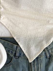 Tween Girl Solid White One Shoulder Tube Top Asymmetrical Hem Sleeveless Textured Knit White Tube Top Crop Top For Tweens Textured Crop Top Knitted Tube Top Camisole Top Summer Tube Top Textures Crop Top