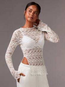 Athîral Women's Textured Sheer Longsleeve Summer Top,Fall Clothes,Korean Style ,All Saints' Day - Multicolor - View 3