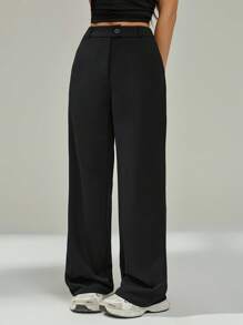 SHEIN PETITE Quần âu nữ co giãn màu trơn thanh lịch phù hợp cho mùa thu đông - màu đen - Xem 7