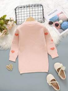 女童简约可爱休闲爱心图案卡其色长袖毛衣连衣裙 女童爱心毛衣 粉色毛衣 少女毛衣 女童针织毛衣 秋冬 - 粉色 - 查看 2