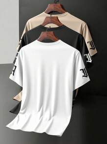 Manfinity Roughcore Men's Old English Gothic Graphic Print Mock Neck Oversized T-Shirt,Black And White,Summmer,Streetwear,City Break,Dark Academia Goth Y2K Relaxed Tee - Multicolor - View 3