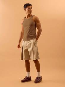 Musero 男士罗纹背心，金属细节扣合，适合夏季春季度假海滩泳池边穿着 - 棕色 - 查看 5