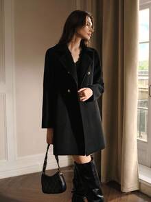 MOTF PREMIUM WOOL DOUBLE BREASTED OVERCOAT - Black - View 5