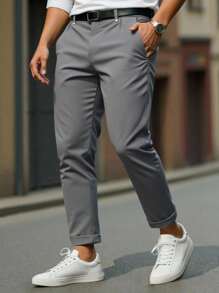 Manfinity Mode Men's Casual Solid Color Tapered Suit Pants