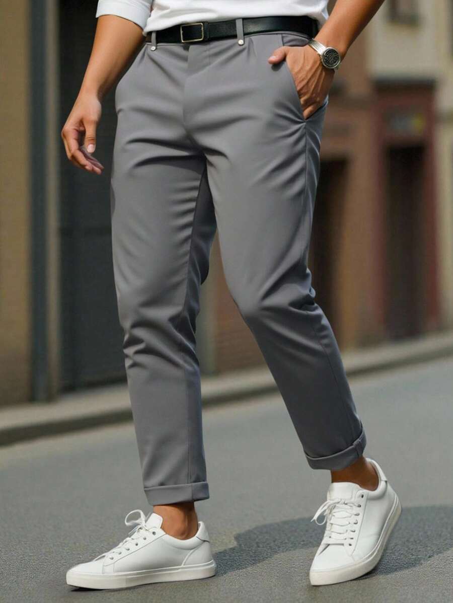 Manfinity Mode Men's Casual Solid Color Tapered Suit Pants
