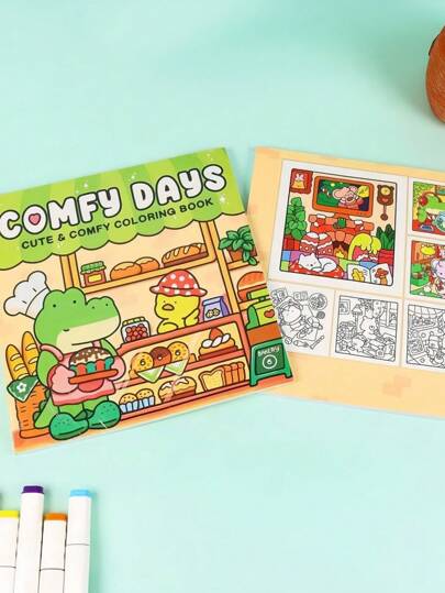 SHEIN Crocodile Animal Pattern Coloring Book Leisure Entertainment Suitable For Adults Teens Back To School Must Have School Supplies Stress Relief