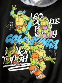 TEENAGE MUTANT NINJA TURTLES | SHEIN Young Boy Cartoon Turtle Print Colorblock Pullover Sweatshirt With 2 In 1 Design Fall Winter - Black - View 4