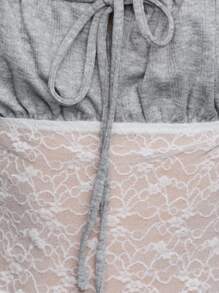 TypaGal 女士休闲时尚夏季蕾丝拼布吊带背心 - 灰色 - 查看 7