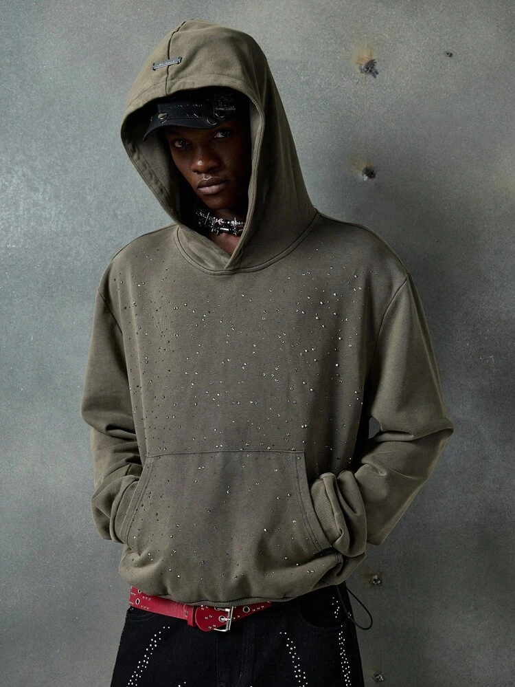 Men's Street Fashion Oversized Knitted Long Sleeve Printed Hoodie Sweatshirt, For Fall Winter