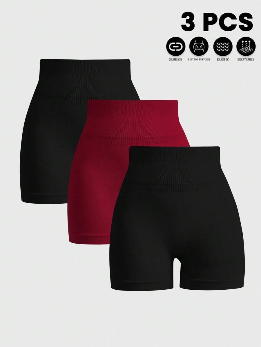 SHEIN Velisys Quần short thể thao co giãn liền mạch cạp cao màu trơn - Nhiều màu - Xem 1
