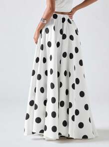 LYSMO 女士优雅圆点印花通勤长裙 - 黑與白 - 查看 2