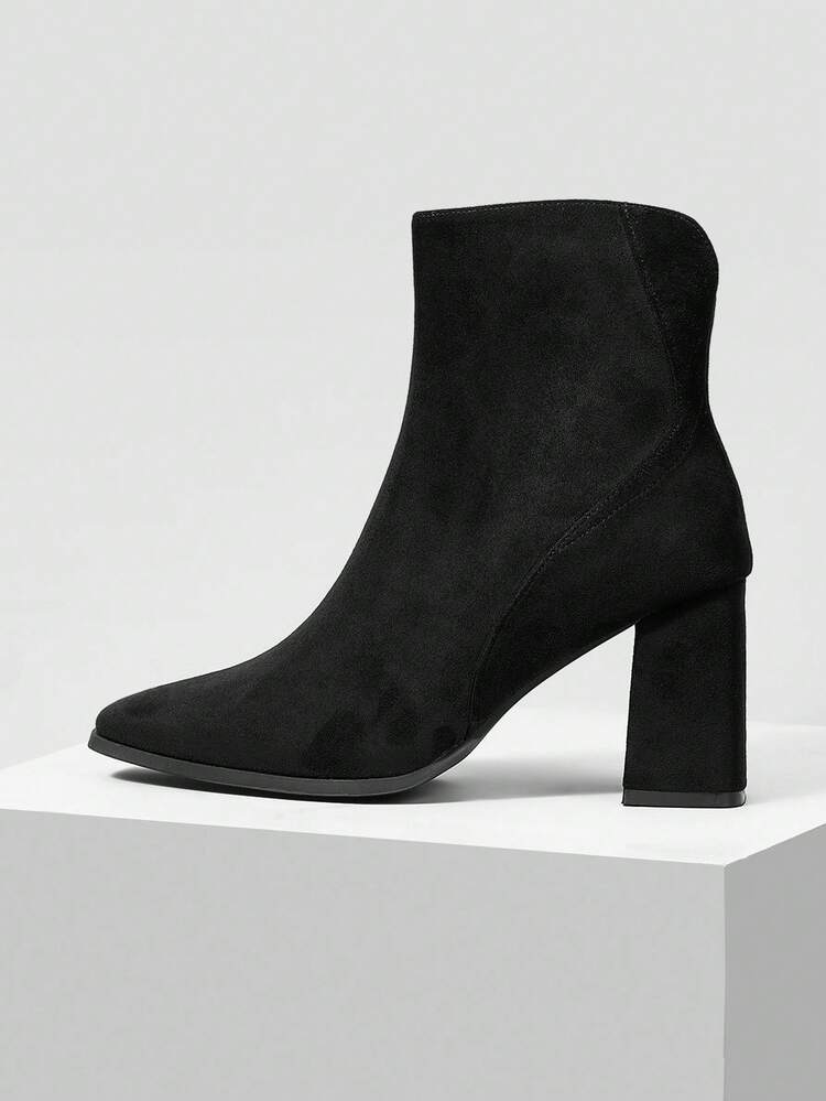 PU LEATHER SIDE ZIPPER HEELED ANKLE BOOTS FOR CHRISTMAS
