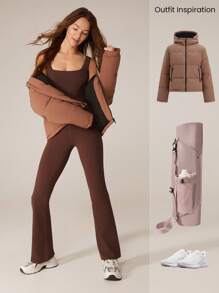 GLOWMODE 31" FeatherFit™ Tummy Control U-Back Square Neck Flare Jumpsuit Low Impact Yoga Daily Removable Cups