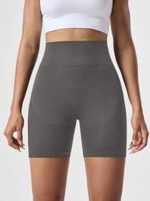 SHEIN Sports 女式高腰条纹休闲健身运动短裤 - 深灰色 - 查看 6