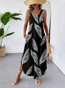 EMERY ROSE Floral Printed Arc Hem Dress, Texture Pattern Design For Spring/Summer Suitable For Going Out,Holiday Outfits For Women Chic Dress - Multicolor - View 1