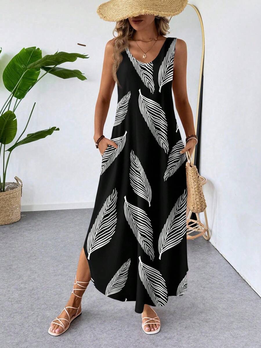 EMERY ROSE Floral Printed Arc Hem Dress, Texture Pattern Design For Spring/Summer Suitable For Going Out,Holiday Outfits For Women Chic Dress - Multicolor - View 1