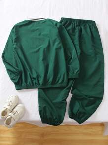 Genkimix Kids Nuevo Set de pantalones sueltos con cuello en V, manga larga y estampado de letras, estilo energético para niños preadolescente, diseño acanalado en negro y blanco con impresión de letra significativa, tela suave y cómoda, versátil y de moda, adecuado para la escuela y el patio de juegos