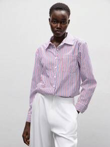 Lumivelle Women's Striped Long Sleeve Single-Breasted Casual Pocket Shirt Casual Spring For University Fall For Women - Multicolor - View 5
