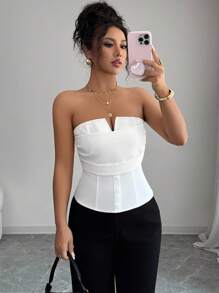 Elenzga Women's Elegant Solid Color Tube Top For Commuting