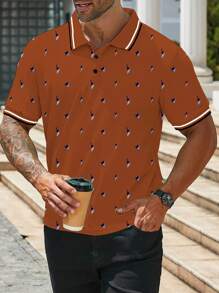 Manfinity Mode Áo thun Polo họa tiết Mỹ cỡ lớn cho nam - trái cam - Xem 4