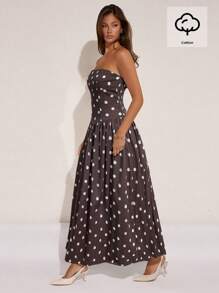 COSMINA Váy quây chấm bi thanh lịch dành cho nữ, mùa hè - màu nâu - Xem 6