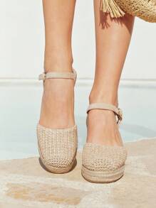 Styleloop 女士编织绳厚底坡跟凉鞋，度假风格波西米亚风复古美式西部音乐节派对装 - 卡其色 - 查看 8