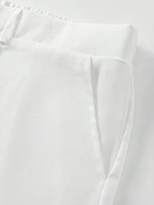 SHEIN LUNE Women's Minimalist Linen Blend Color Block Casual Pants, Suitable For Commuting Winter Fall Autumn