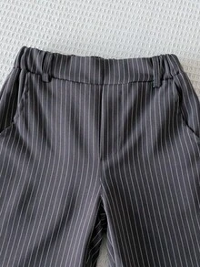 SHEIN 3pcs Young Boys Suits, Versatile Gentleman Style, Including White Long Sleeve Shirt, Classic Striped Vest, And Suit Pants, Fashionable Gentleman Outfit Suitable For Birthday Party, Formal Occasion, Wedding, Christening, Back To School, Sports Season, Halloween, Christmas Fall Winter - Grey - View 8
