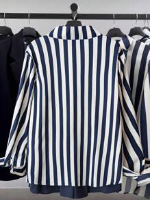 SHEIN LUNE Elegant Commuting Minimalist Casual Women 2pcs Set: Floral Print Blouse With Shirt Collar Long Sleeve Cardigan And Matching Short Skirt Or Pants, Blue & White, Plus Size, Suitable For Spring, Summer, Autumn