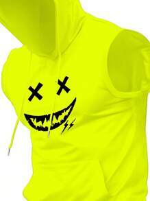 Manfinity Homme 男士休闲印花连帽背心，夏季男士无袖连帽衫