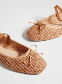 SHUZIA Women's Casual Elegant Square Toe  Comfortable Woven PU Ballet Flats - Camel - View 5