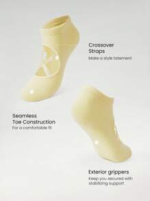 GLOWMODE 3双防滑绑带无缝趾结构踝部瑜伽普拉提黑色袜子 - 彩色 - 查看 4